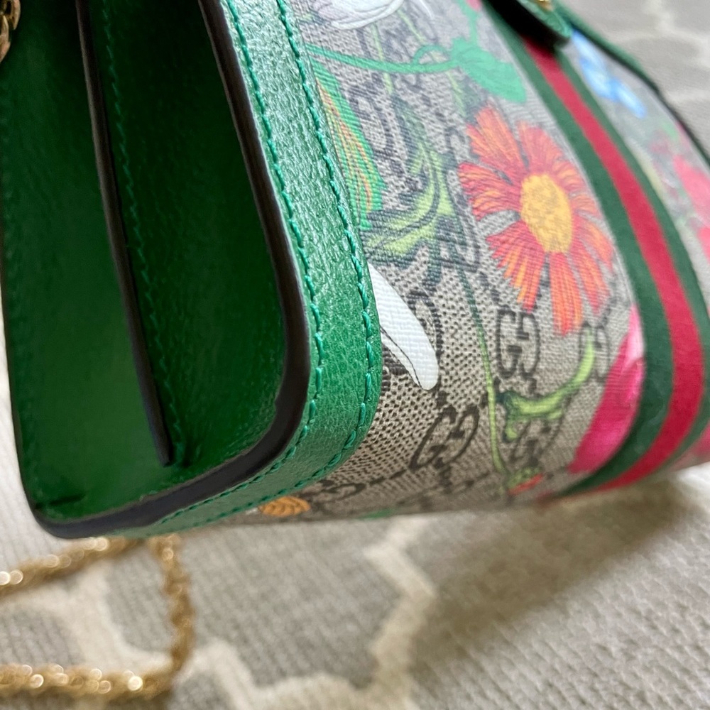 GUCCI GG Supreme Monogram Flora Web Small Ophidia Chain Shoulder Bag Green. NWOT - Picture 6 of 15